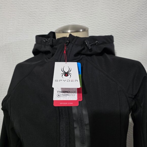NWT Spyder Black Zip Jacket Hood, Water & Wind Resistent Termoweb Thumb Hole S/P - Picture 2 of 16